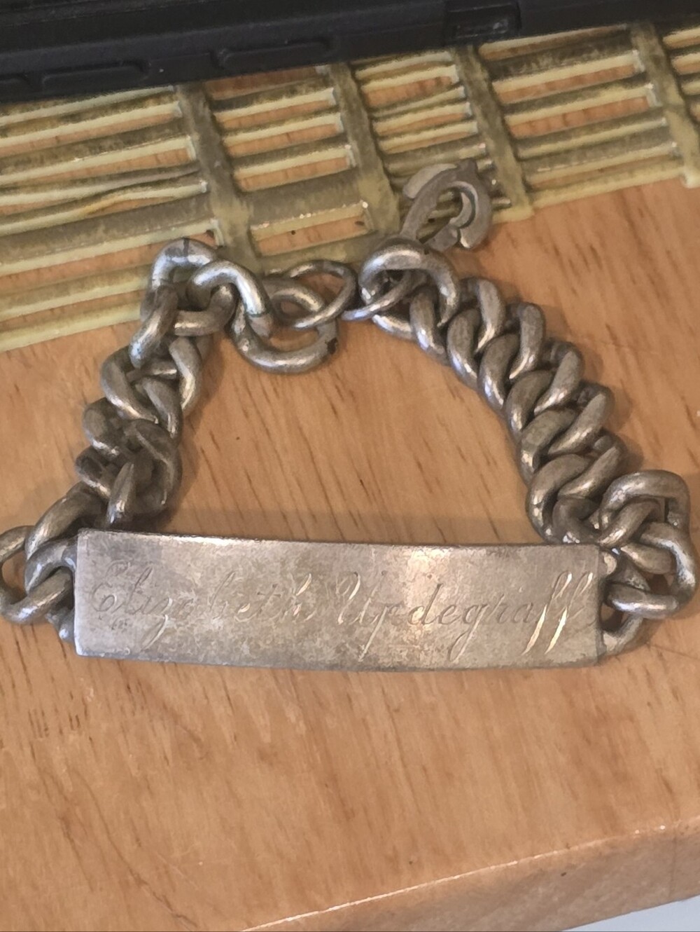 Mens Antique Sterling ID Chain Bracelet 8"